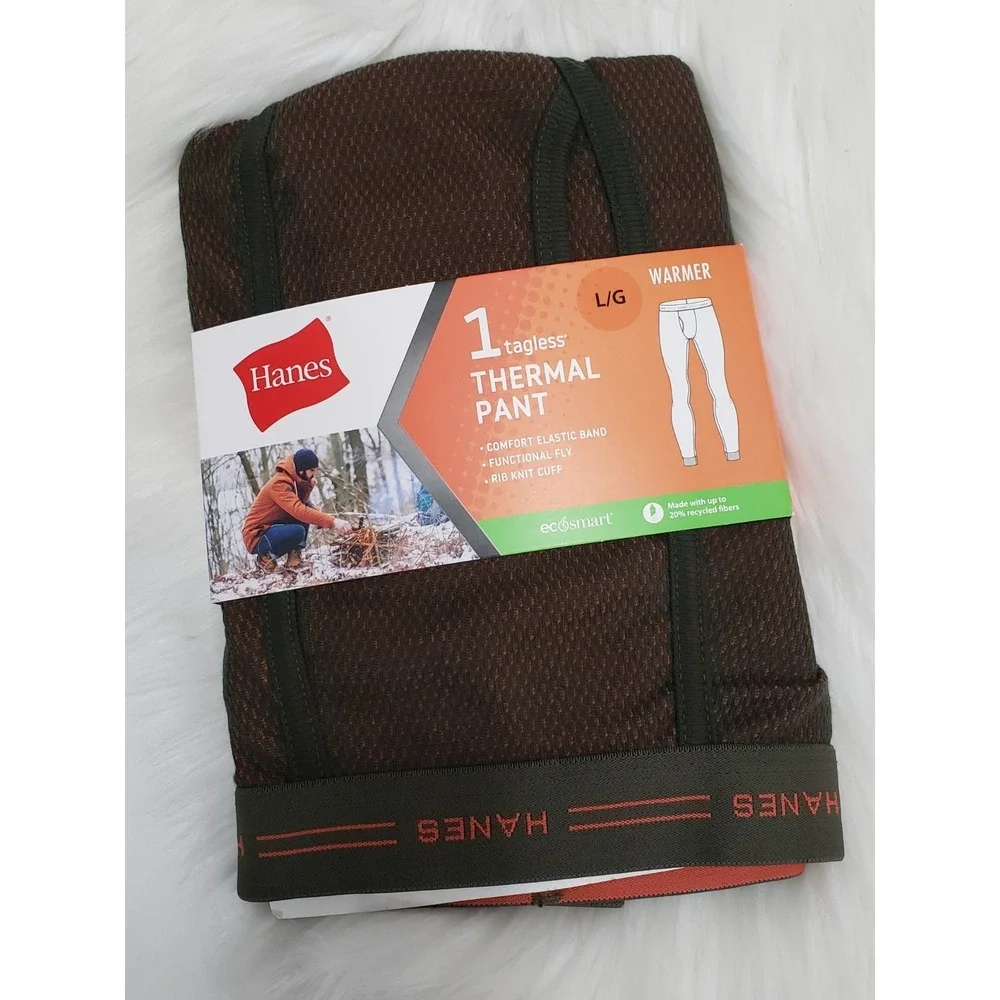 NEW LARGE Hanes Original Men's Tagless Thermal Pant Warmer GREEN